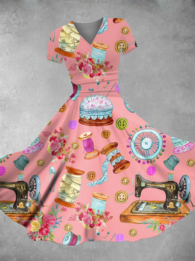 Women's Vintage Sewing Print Maxi Dress