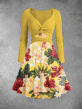 Women's Vintage Pin up Girl Print Two-Piece Midi Dress