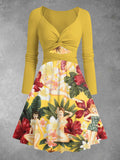 Women's Vintage Pin up Girl Print Two-Piece Midi Dress