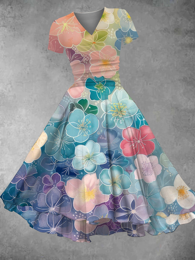 Women's Retro Flowers Print Maxi Dress