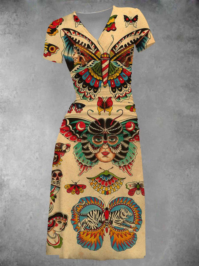 Women's Old School Tatoo Two-Piece Midi Dress