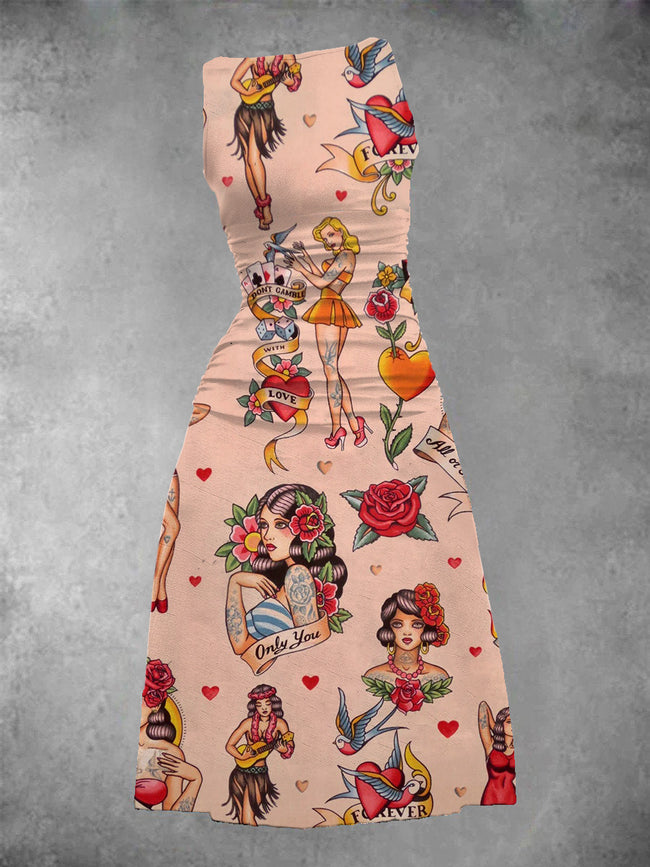 Women's Pin-up girl Tattoo Maxi Dress