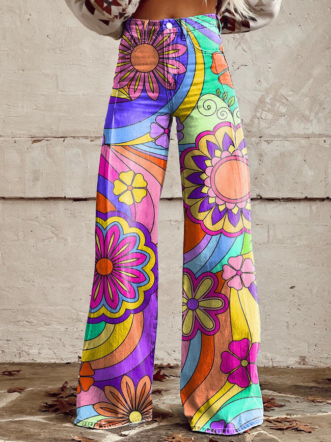 Women's Vintage Hippie Vibes Print Casual Wide Leg Pants