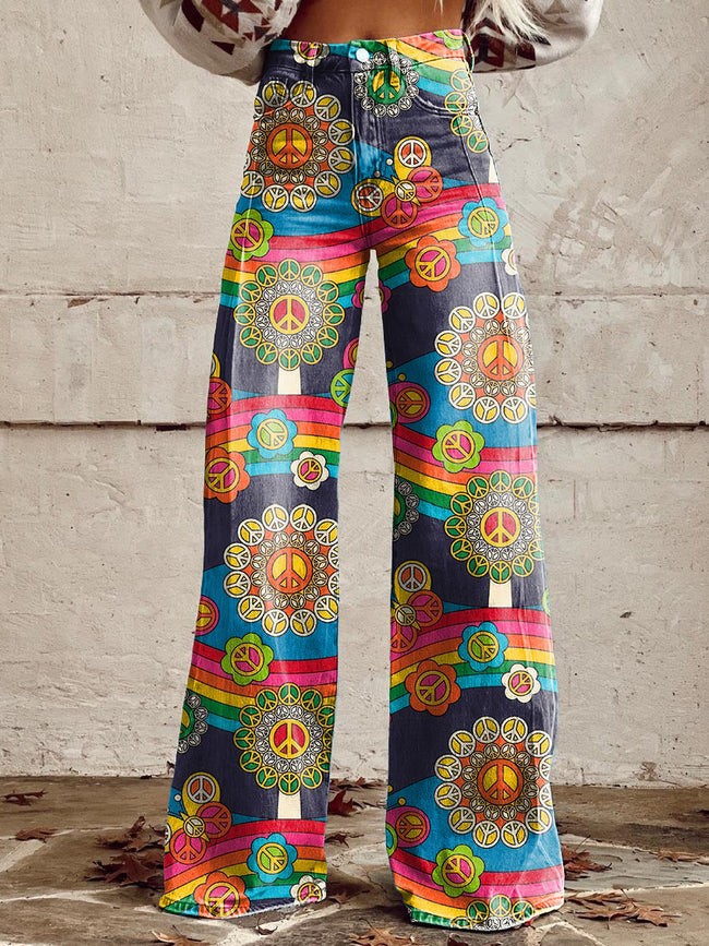 Women's Vintage Hippie Floral Print Casual Wide Leg Pants (Copy)