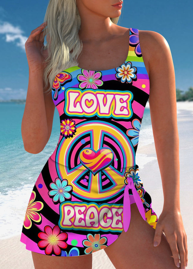Women’s Vintage Hippie Print One Piece Swimdress