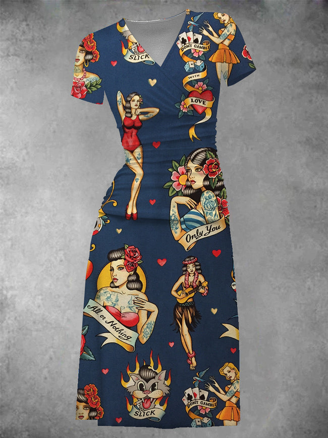 Women's Vintage Pin up Girl  Midi Dress