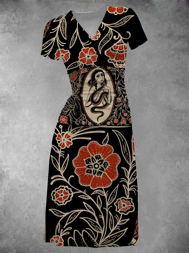 Women's Vintage Floral Midi Dress