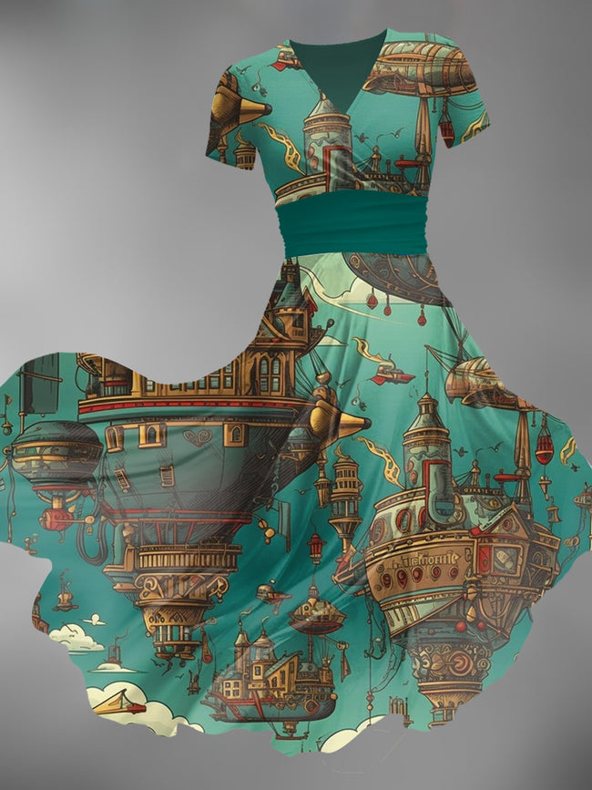 Women's Vintage Ocean Print Maxi Dress