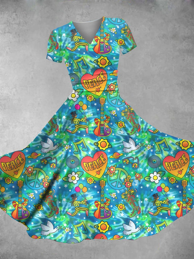 Women's Retro Hippie Style Print Maxi Dress