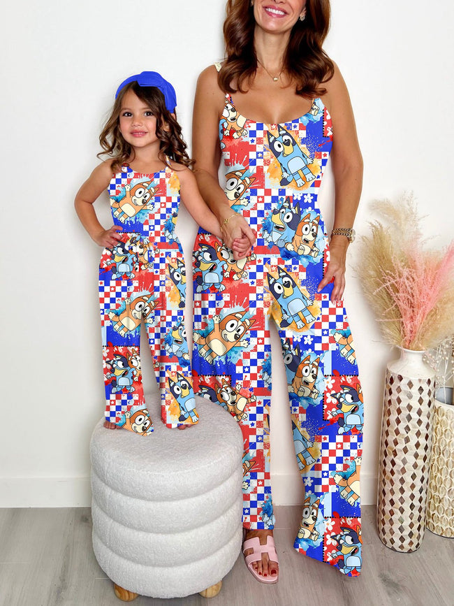 Mommy and Me Jumpsuits Vintage Fourth of July Cute Cartoon Print Wide leg Jumpsuit