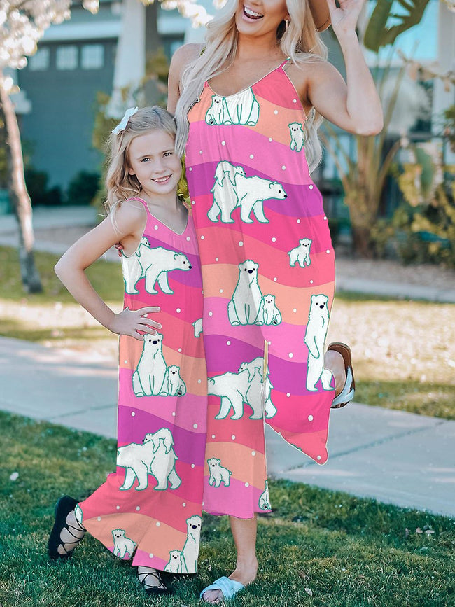 Mommy and Me Jumpsuits Vintage Cute Mama Bear Print Wide leg Jumpsuit with Pockets