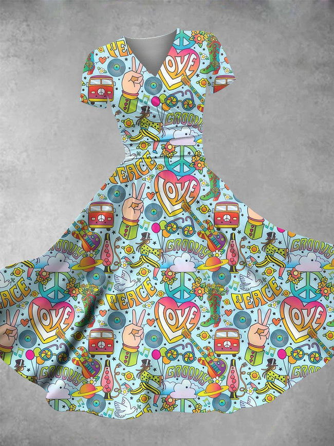 Women's Retro Hippie Style Print Maxi Dress