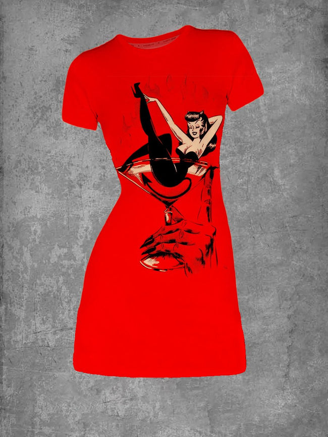 Women's Devil Juice Print Crew Neck T-Shirt Dress
