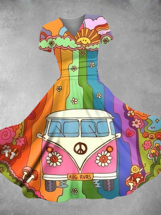 Women's Vintage Colorful Hippie Print Maxi Dress