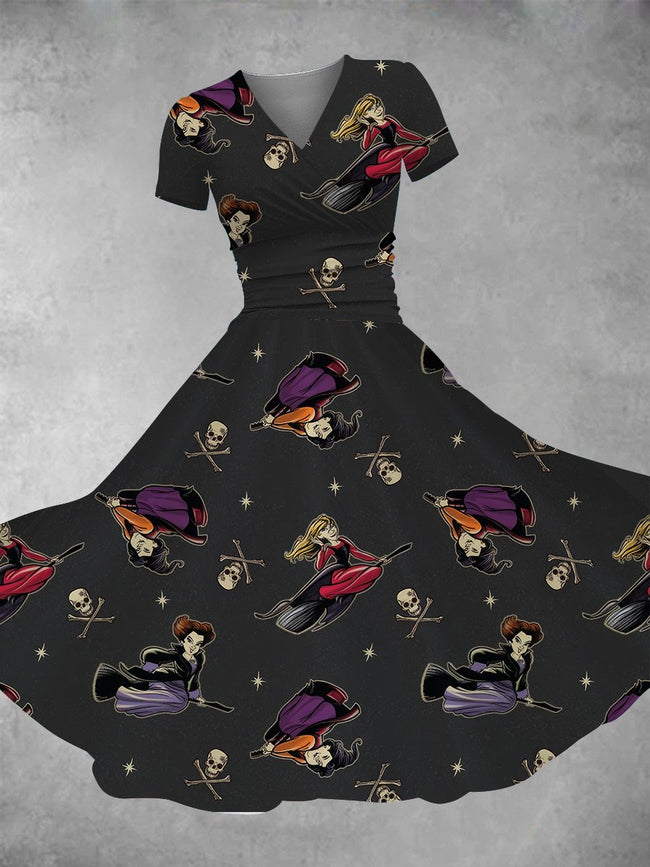 Women's Vintage Halloween Three Sisters Print Maxi Dress