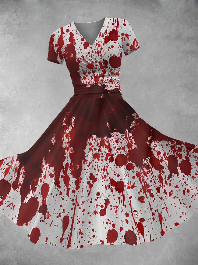 Women's Vintage Halloween Blood Print Maxi Dress