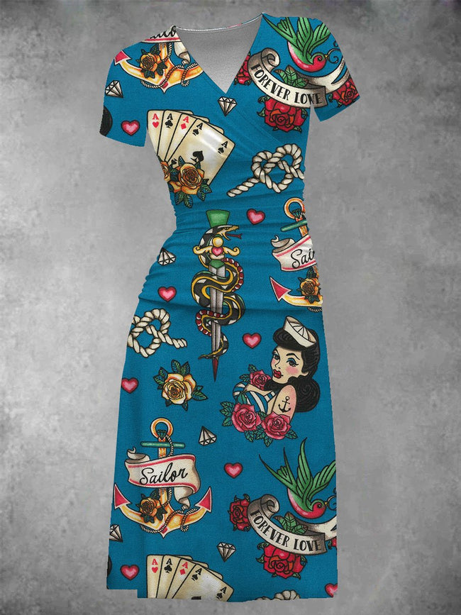 Women's Skull Poker Girl Midi Dress
