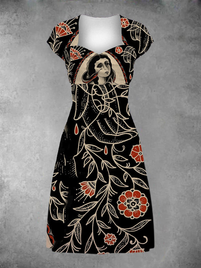 Women's Vintage Traditional Tattoo Midi Dress