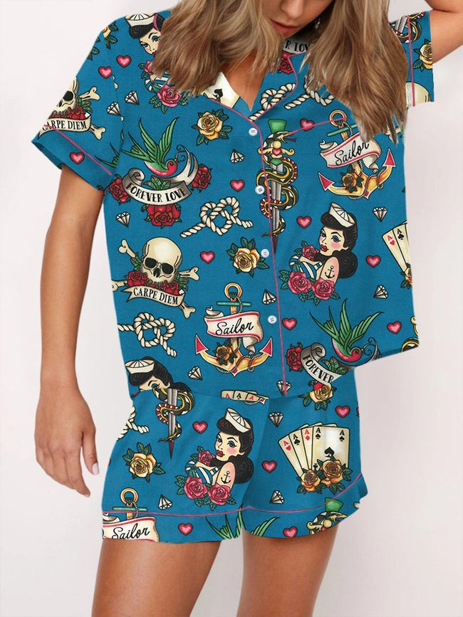 Retro Pin up Girl Print Pajama Set