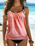 Side Ruched Splicing Striped Stars Two-Piece Tankini Set For Women
