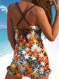 Multicolor Flowers Print Swimdress and Panty Swimsuit