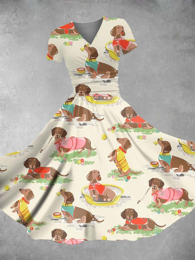 Women's Cute Puppy Print Maxi Dress