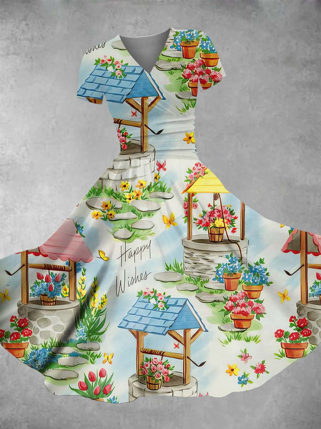Women's Vintage Garden Print Maxi Dress