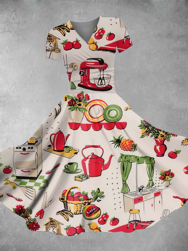 Women's Vintage Kitch Print Maxi Dress