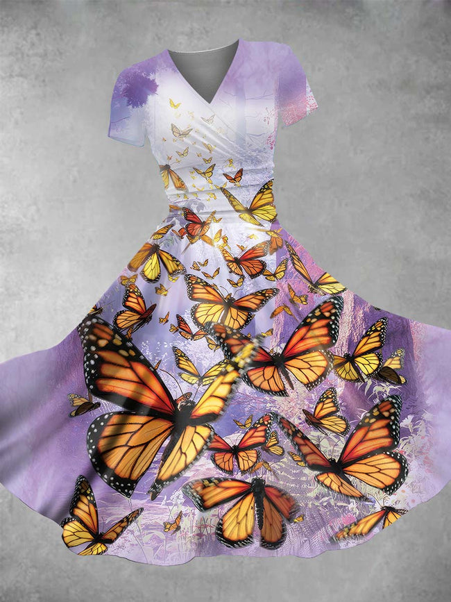 Women's Vintage Butterfly Print Maxi Dress