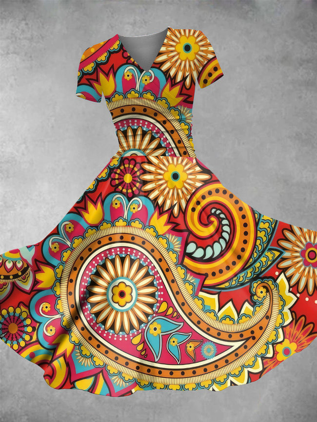 Women's Vintage Boho Pattern Print Maxi Dress