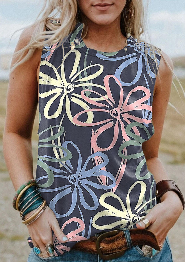 Women's Vintage Botantical  Printed Tank Top