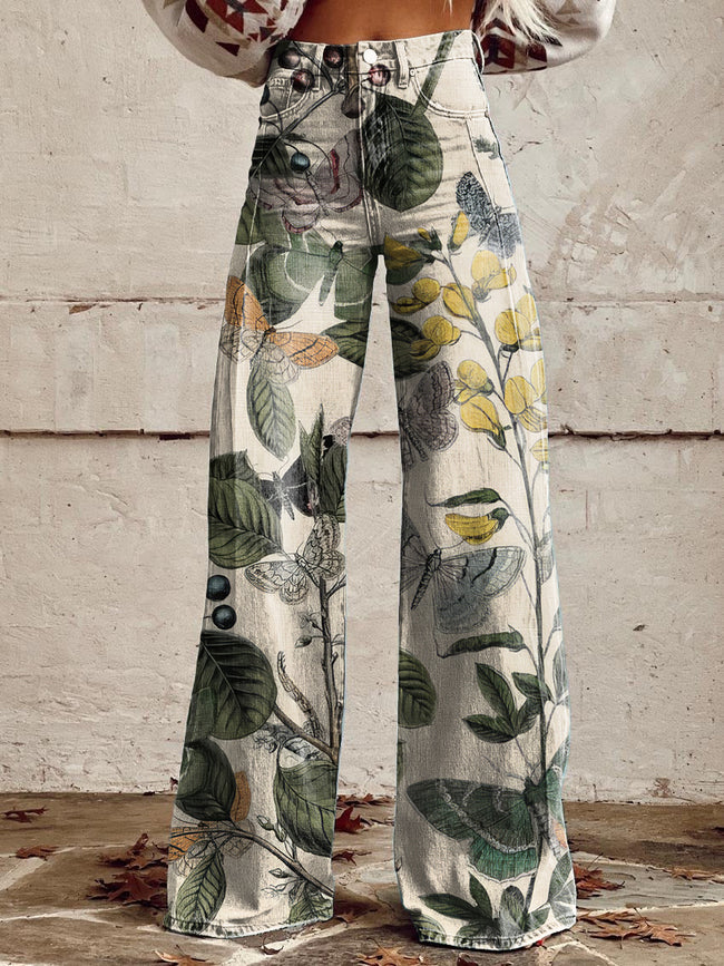 Women's Vintage Autumn In The Butterflies' Garden Printed Casual Wide Leg Pants