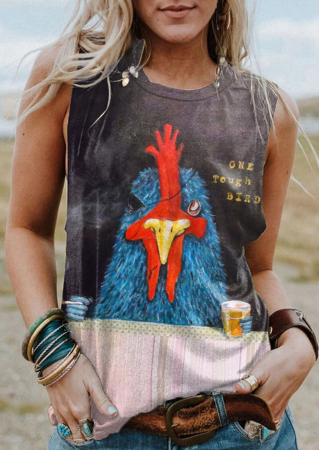 Vintage Retro One Tough Old Bird Print Tank Top