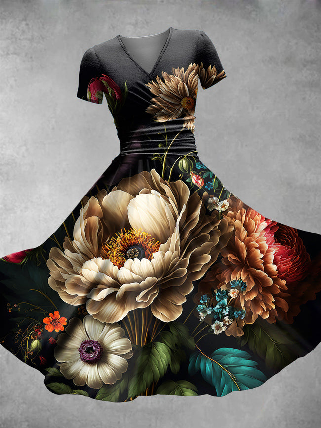 Women's Vintage Night Garden Print Maxi Dress