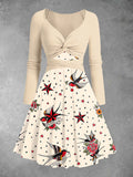 Women's Vintage Old School Tattoo Print Two-Piece Midi Dress