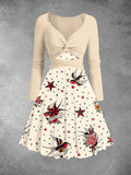 Women's Vintage Old School Tattoo Print Two-Piece Midi Dress