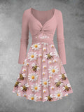 Women's Vintage Flowers Print Two-Piece Midi Dress