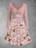 Women's Vintage Flowers Print Two-Piece Midi Dress