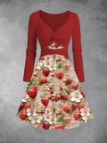 Women's Vintage Strawberry Print Two-Piece Midi Dress