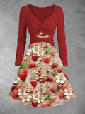 Women's Vintage Strawberry Print Two-Piece Midi Dress
