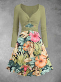 Women's Vintage Pin up Girl Print Two-Piece Midi Dress