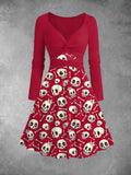 Women's Vintage Skull Print Two-Piece Midi Dress