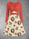 Women's Vintage Old School Tattoo Print Two-Piece Midi Dress