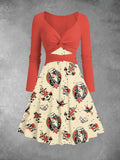 Women's Vintage Old School Tattoo Print Two-Piece Midi Dress