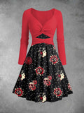 Women's Vintage Old School Tattoo Print Two-Piece Midi Dress