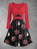 Women's Vintage Old School Tattoo Print Two-Piece Midi Dress