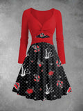 Women's Vintage Old School Tattoo Print Two-Piece Midi Dress