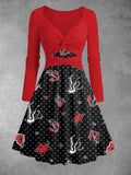 Women's Vintage Old School Tattoo Print Two-Piece Midi Dress