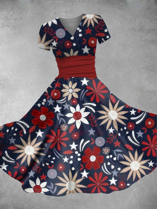 Women's Vintage American Flag Print Maxi Dress