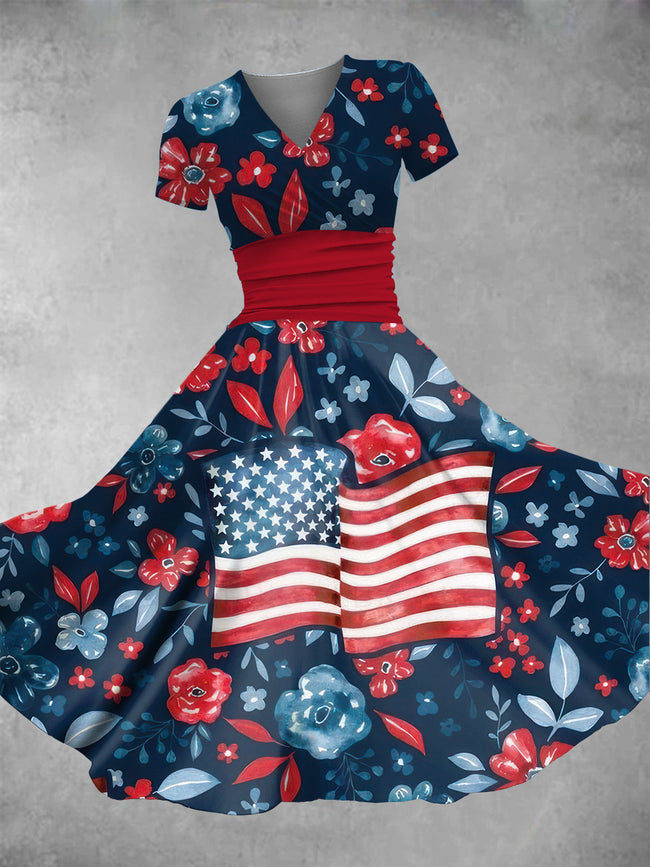 Women's Vintage American Flag Print Maxi Dress
